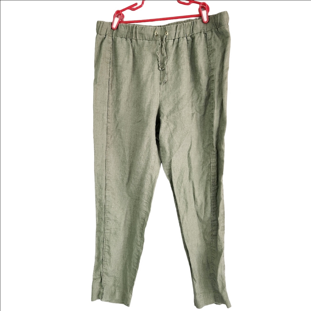 Ellen Tracy 100% Linen Size Medium Comfy Drawstring Pants army green